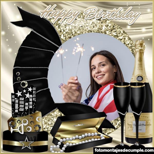 Fotomontajes marcos de cumpleaÃ±os con botellas y copas de champagne