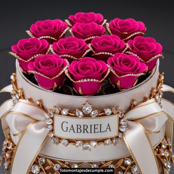 imagenes nombres 3d con ramo de rosas gabriela
