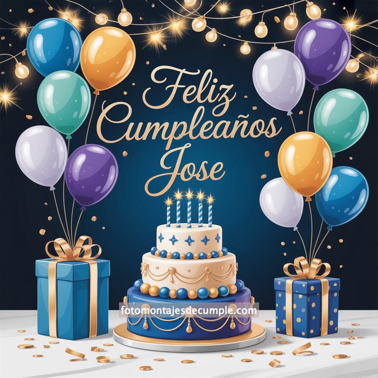 nombres feliz cumple para hombre con pastel y globos