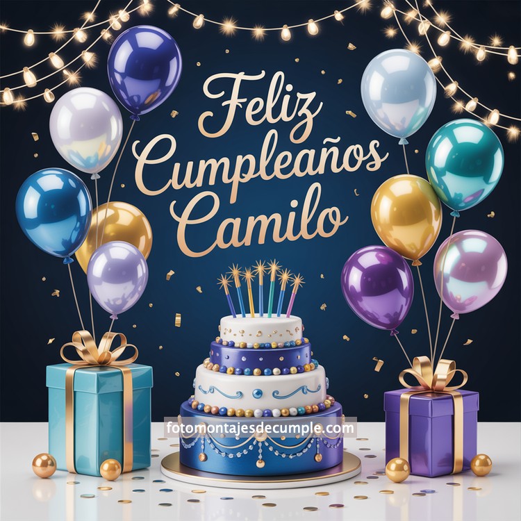 nombres feliz cumple para hombre con pastel y globos