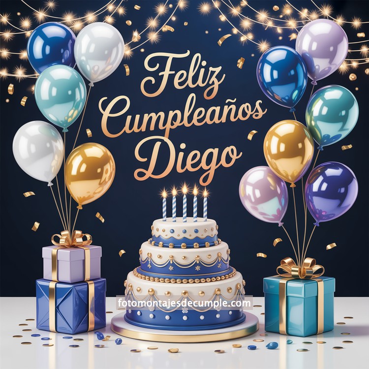 nombres feliz cumple para hombre con pastel y globos