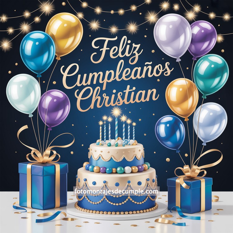 nombres feliz cumple para hombre con pastel y globos