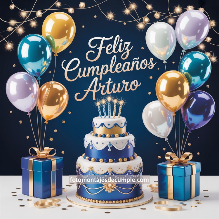 nombres feliz cumple para hombre con pastel y globos