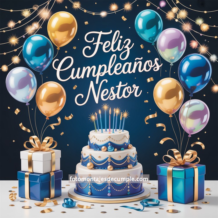 nombres feliz cumple para hombre con pastel y globos