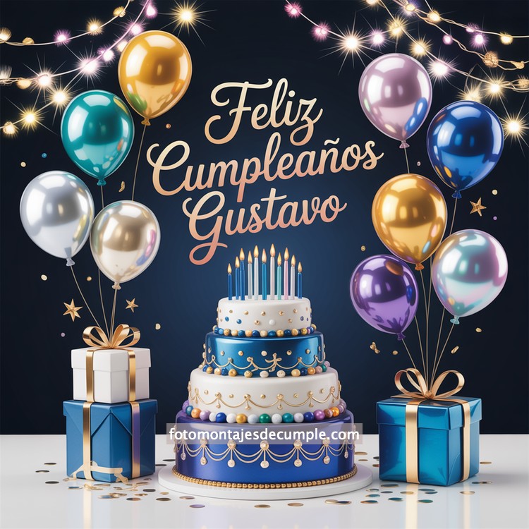 nombres feliz cumple para hombre con pastel y globos