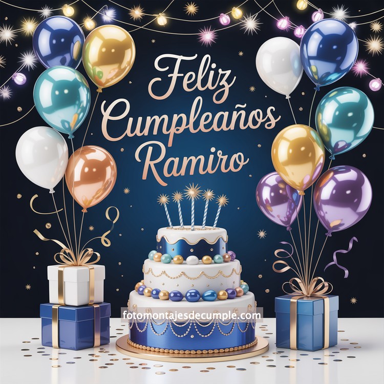 nombres feliz cumple para hombre con pastel y globos