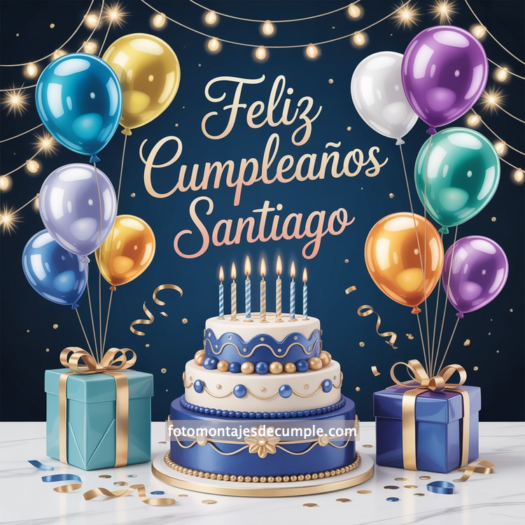 nombres feliz cumple para hombre con pastel y globos