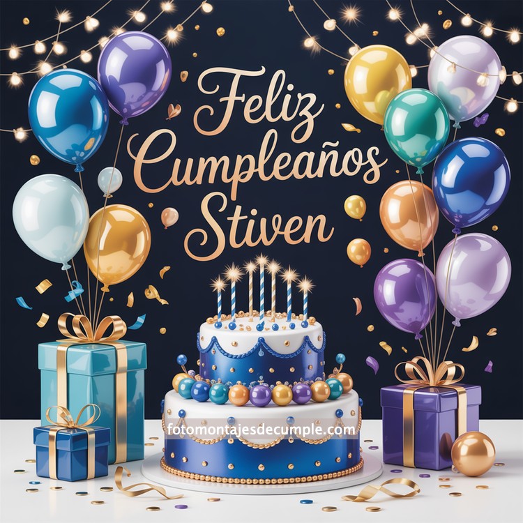 nombres feliz cumple para hombre con pastel y globos