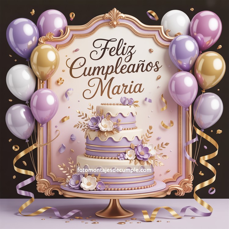 Nombres de mujer feliz cumpleaños en lila 52 nombres mujer con pastel de cumpleaños y globos